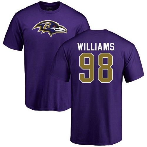 Men Baltimore Ravens Purple Brandon Williams Name and Number Logo NFL Football #98 T Shirt